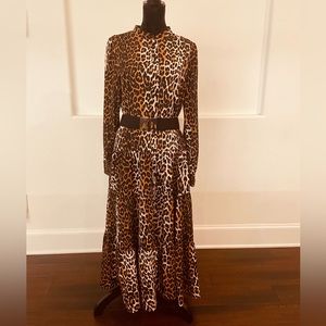 Long sleeve maxi leopard dress